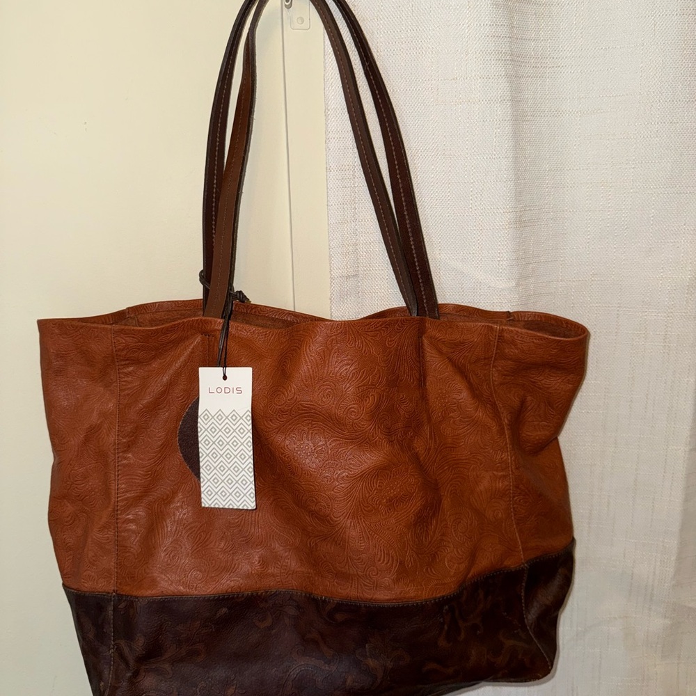 NWT Lodis Brown Two-Toned Leather Tote